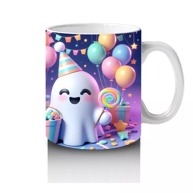 Renkli Neon Işıklarla Süslenmiş Sevimli Hayalet Figürlü Cadılar Bayramı Baskılı Kupa Bardak - 4