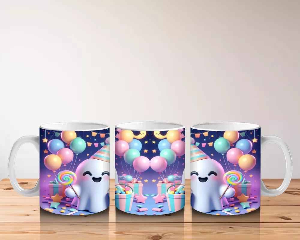 Renkli Neon Işıklarla Süslenmiş Sevimli Hayalet Figürlü Cadılar Bayramı Baskılı Kupa Bardak - 5