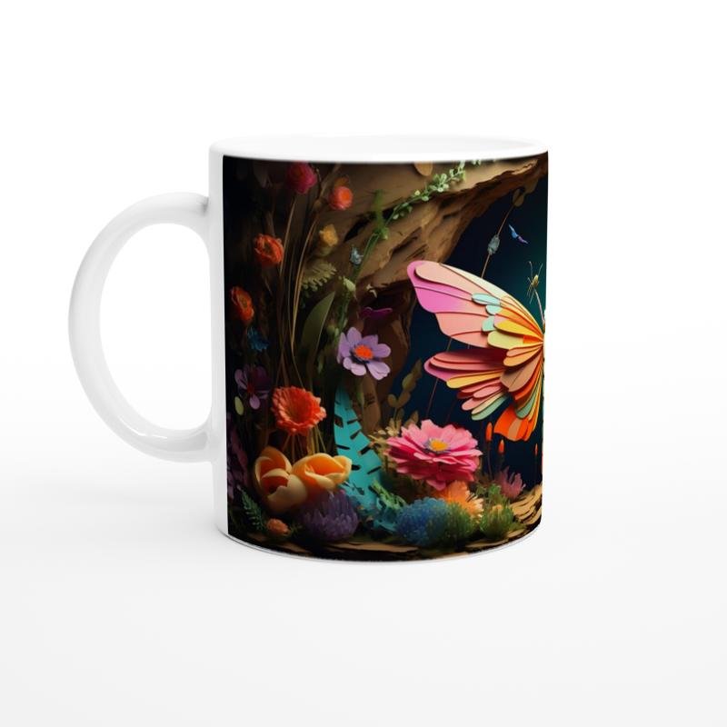 Renkli Orman Çiçekleri Arasında Dev Kelebek Temalı Baskılı Kupa Bardak - 2
