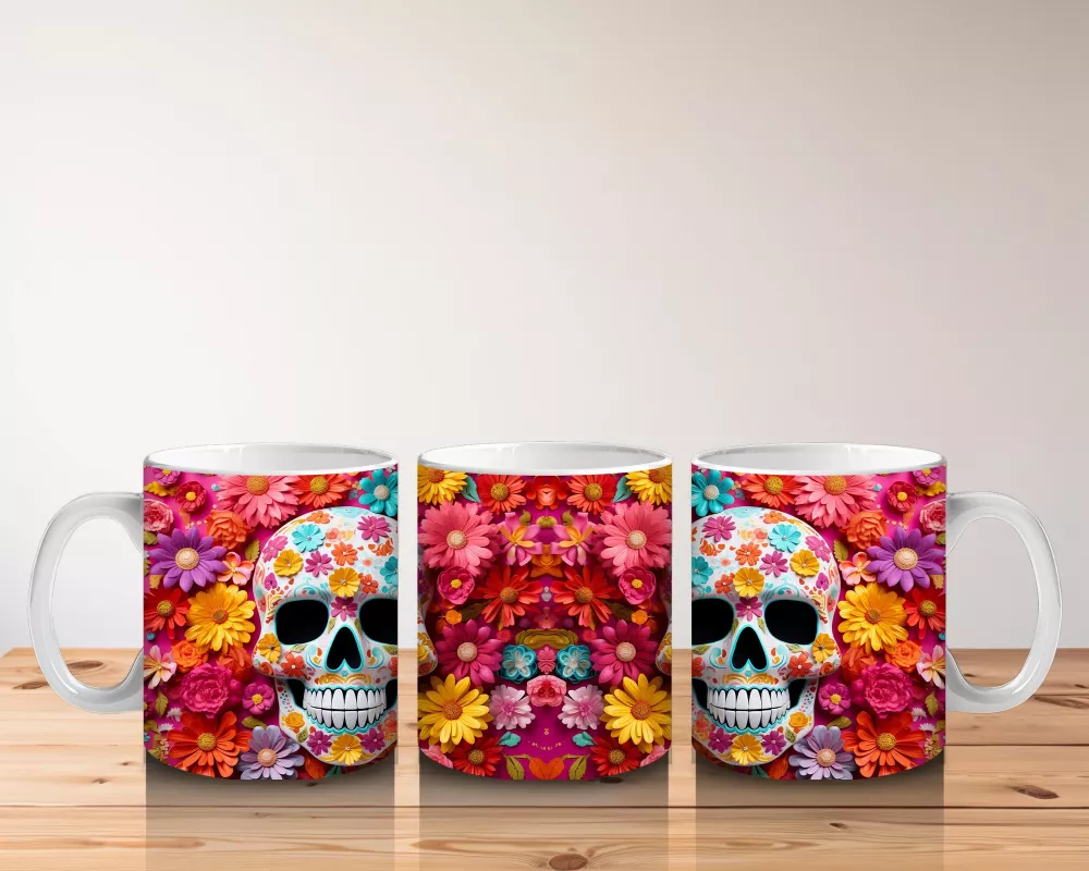 Renkli Şeker Kafalar Deseni – Hediyelik Kahve Kupası - 5