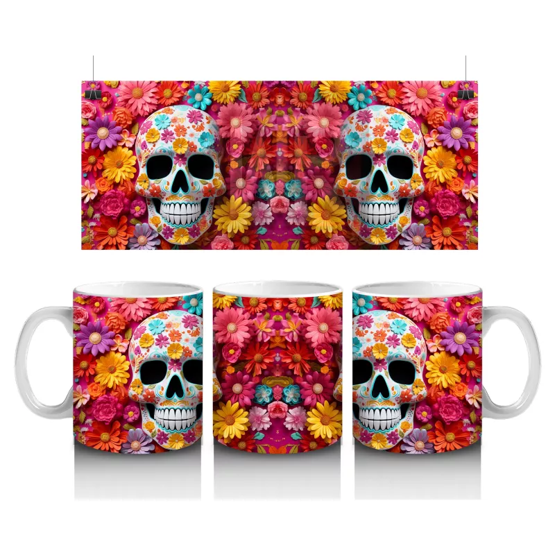 Renkli Şeker Kafalar Deseni – Hediyelik Kahve Kupası