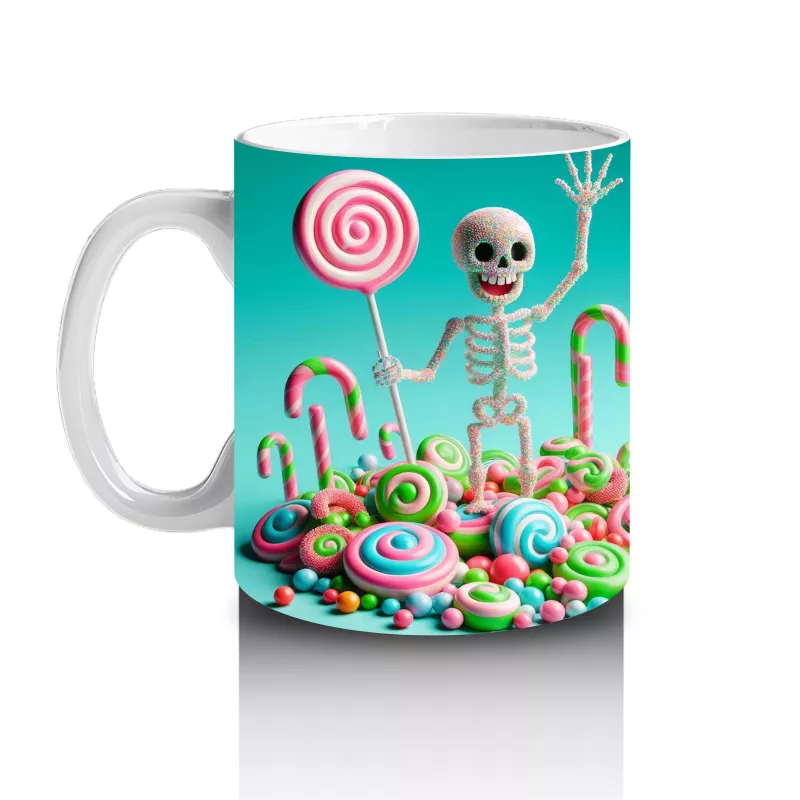 Renkli Şeker ve İskeletler Temalı Sevimli Cadılar Bayramı Baskılı Kupa Bardak - 2