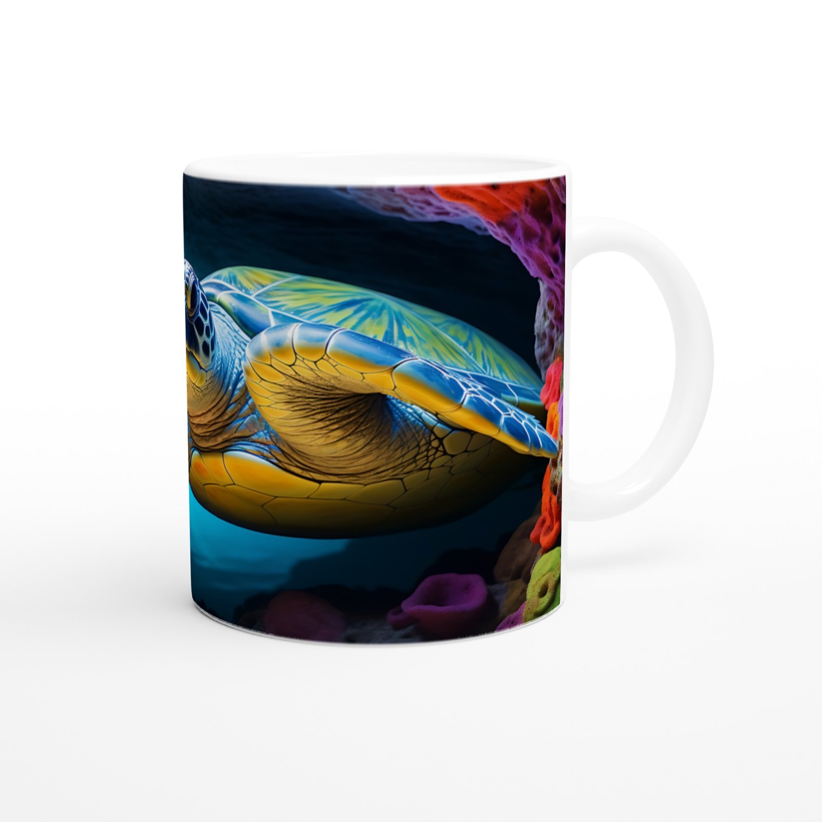 Renkli Süngerlerle Çevrili Deniz Kaplumbağası Kupa Bardak - 3