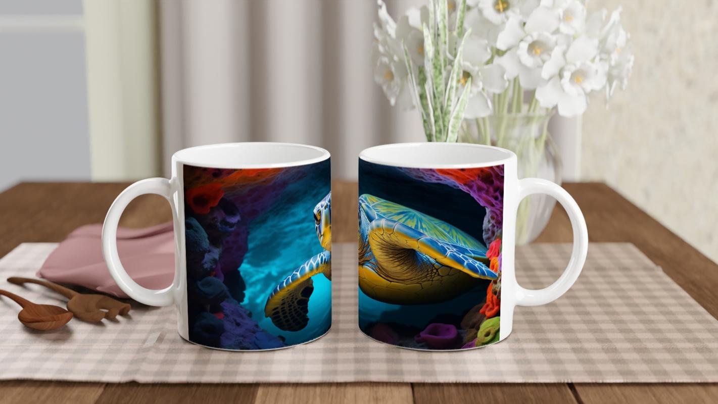 Renkli Süngerlerle Çevrili Deniz Kaplumbağası Kupa Bardak - 5