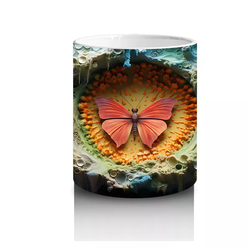 Renkli Taşlarla Çevrili Pembe Kelebek – Baskılı Kahve Kupası - 3