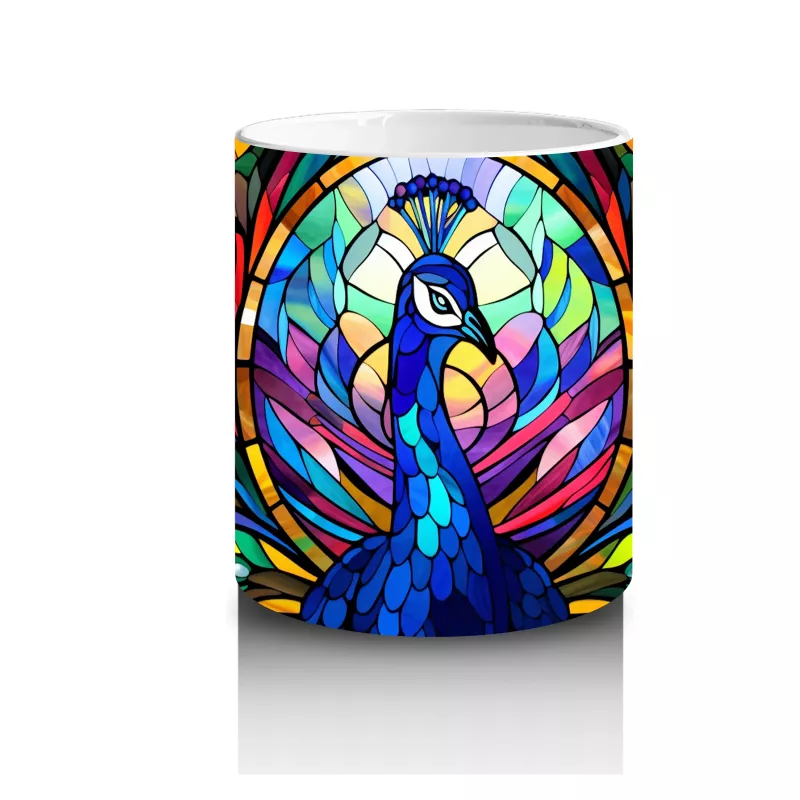 Renkli Tüy Desenleriyle Zarif Tavus Kuşu – Baskılı Kahve Kupası - 3