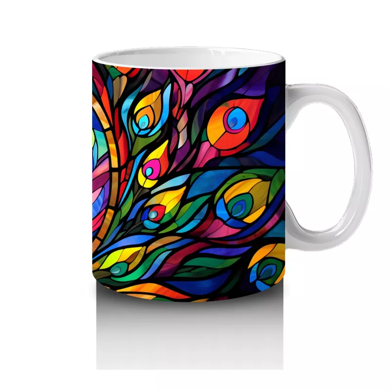 Renkli Tüy Desenleriyle Zarif Tavus Kuşu – Baskılı Kahve Kupası - 4