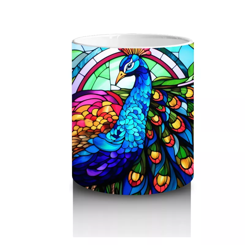 Renkli Tüy Desenli Tavus Kuşu – Baskılı Kahve Kupası - 3