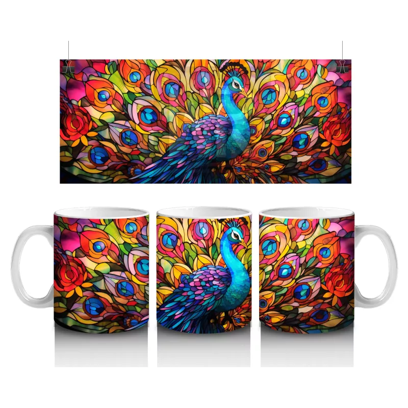 Renkli Tüyleriyle Gösterişli Tavus Kuşu – Baskılı Kahve Kupası