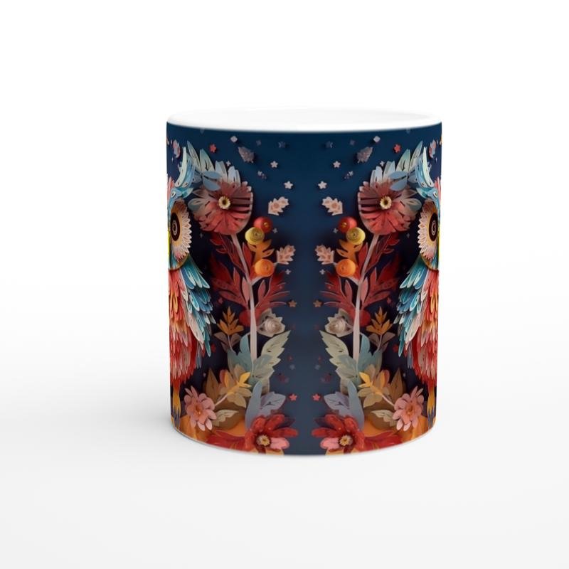 Renkli Tüyleriyle İkiz Baykuşlar Temalı Baskılı Kupa Bardak - 3