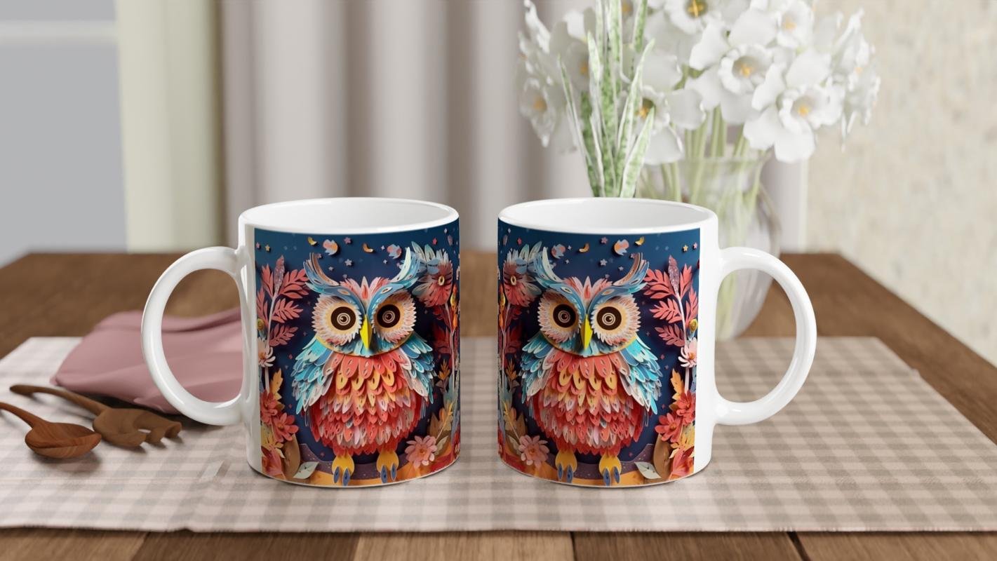 Renkli Tüyleriyle İkiz Baykuşlar Temalı Baskılı Kupa Bardak - 5