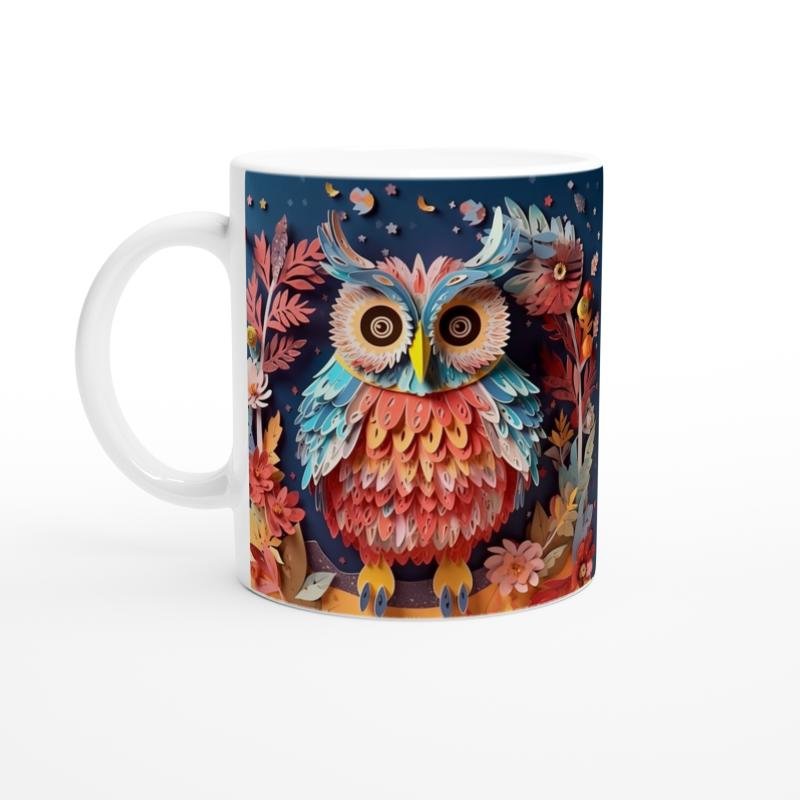 Renkli Tüyleriyle İkiz Baykuşlar Temalı Baskılı Kupa Bardak