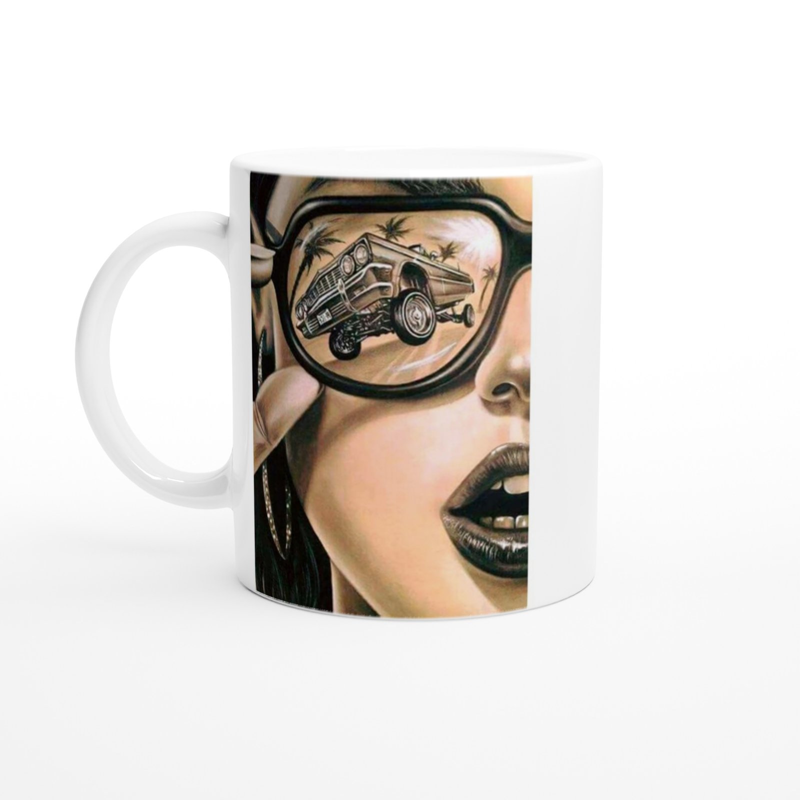 Retro Gözlükte Yansıyan Lowrider Araba Kupa Bardak