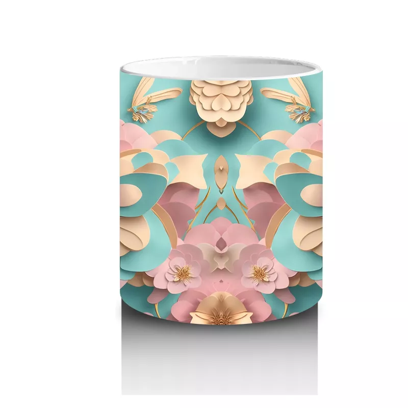 Rölyef Desenli 3D Pembe Kelebek – Baskılı Kupa - 3