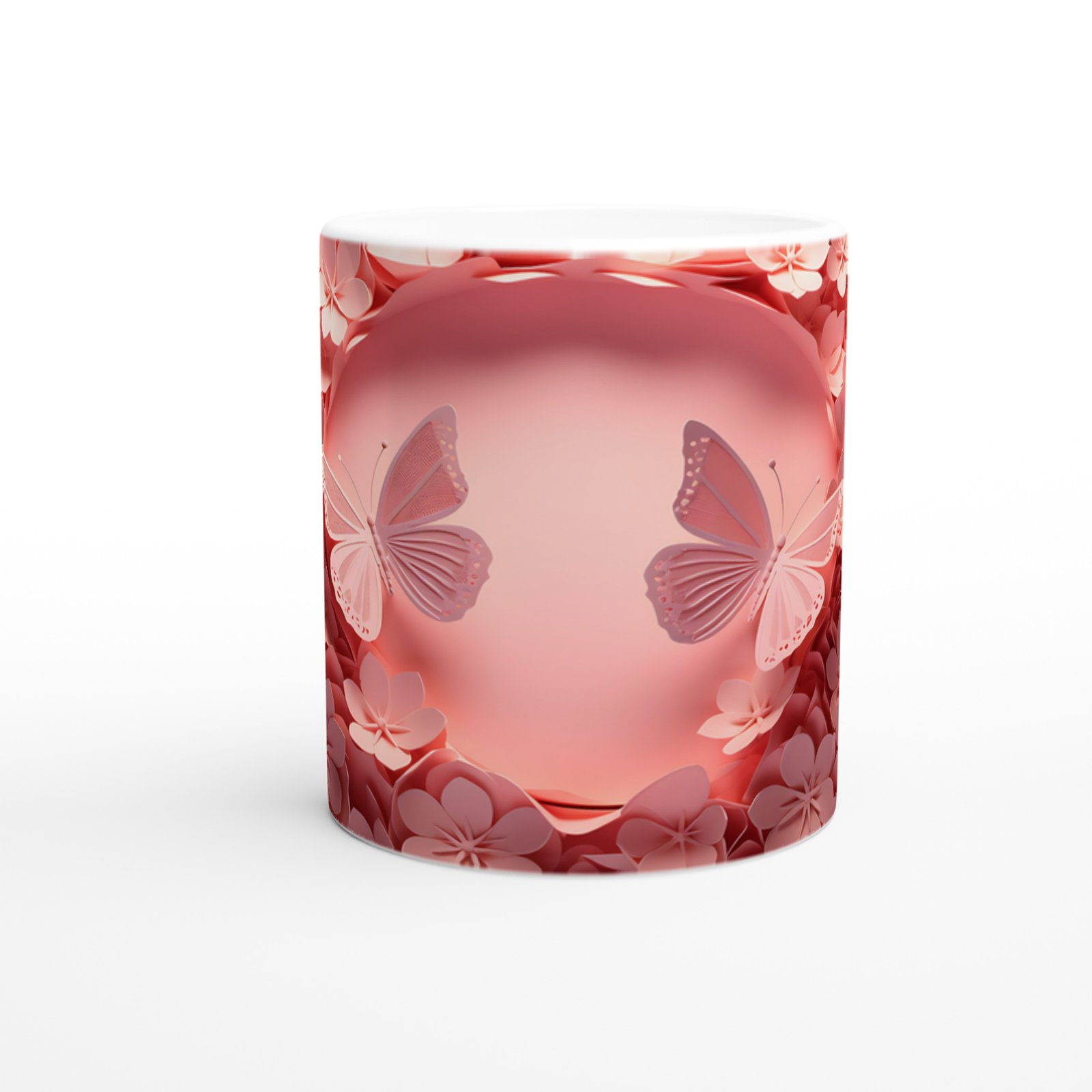 Romantik Çiçek Bahçesinde Uçuşan Kelebekler Temalı Baskılı Kupa Bardak - 2