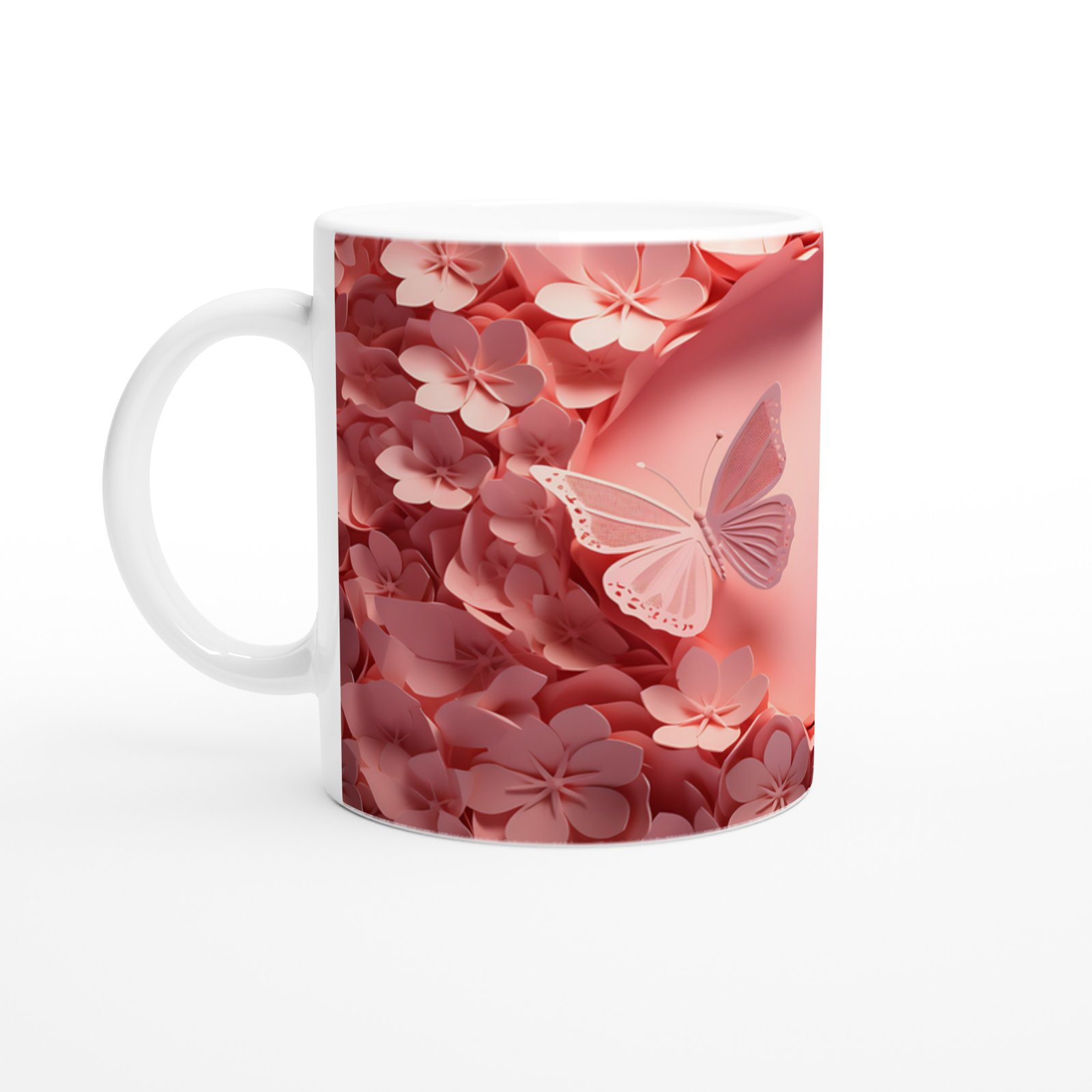 Romantik Çiçek Bahçesinde Uçuşan Kelebekler Temalı Baskılı Kupa Bardak