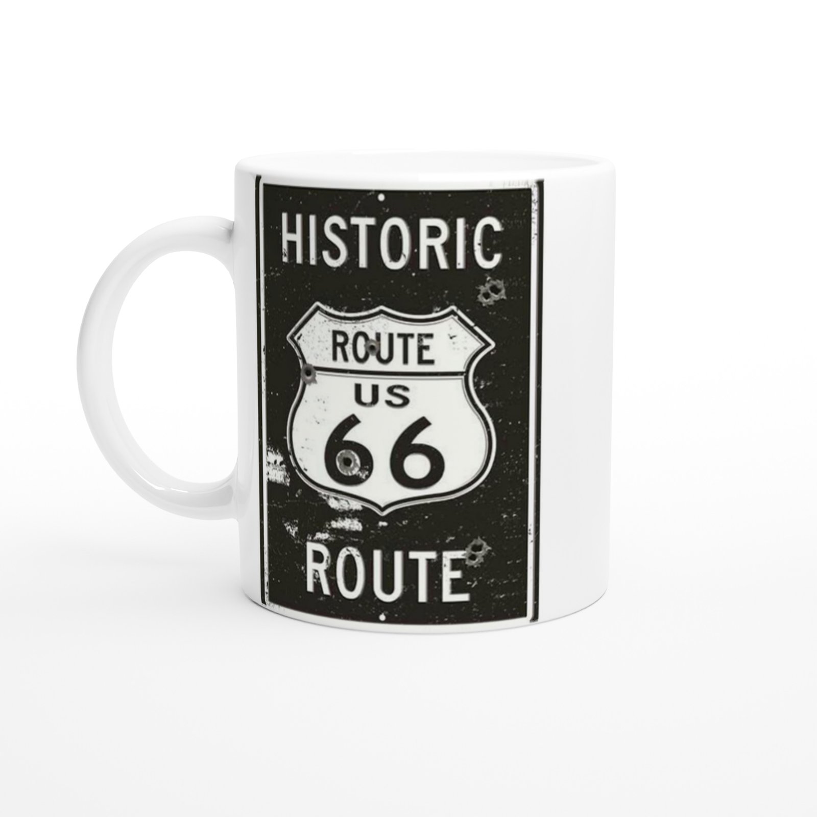 Route 66 Kurşun İzli Retro Metal Levha Temalı Kupa Bardak