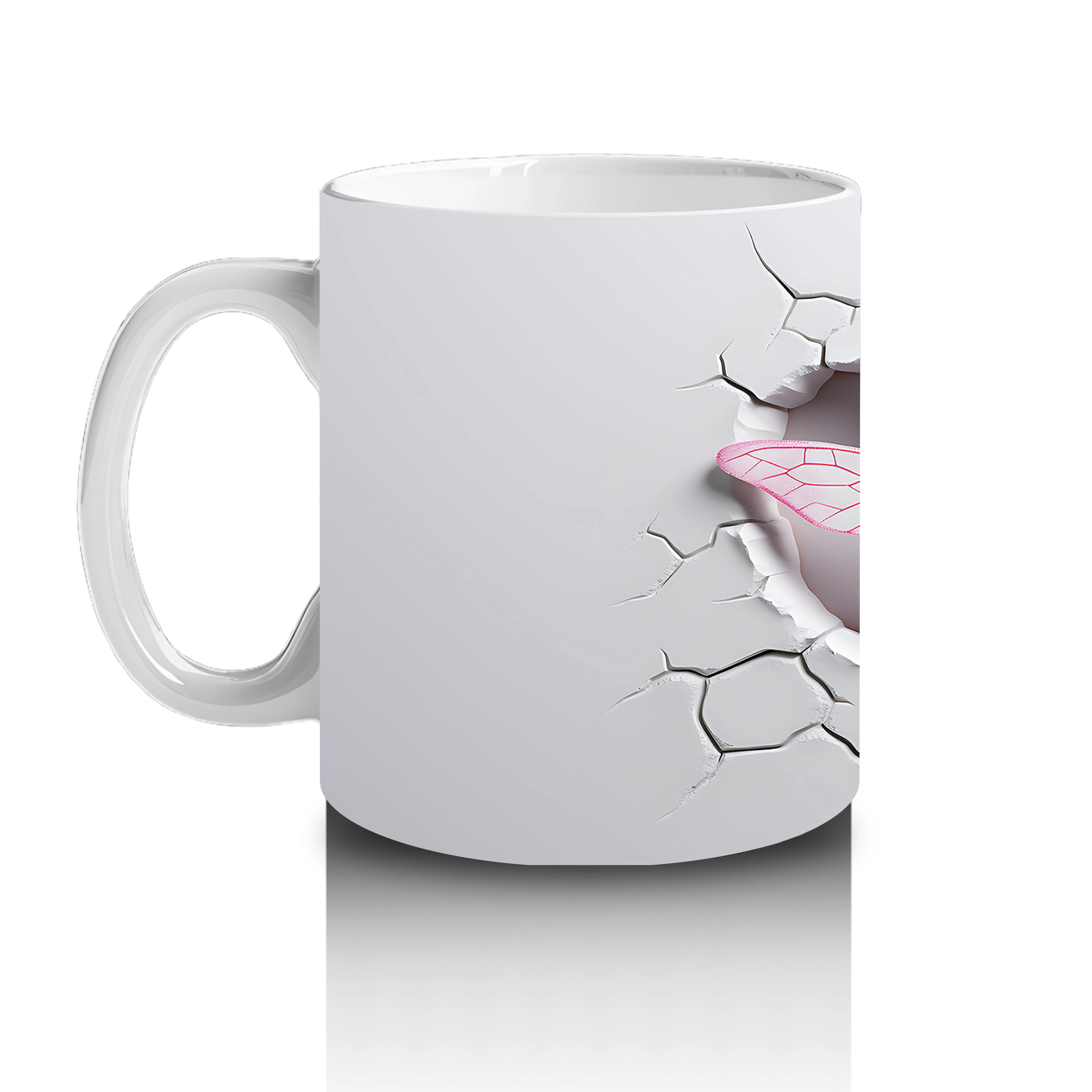 Sade Beyaz Zemin Üzerine Pembe Kelebek – Baskılı Kupa - 2