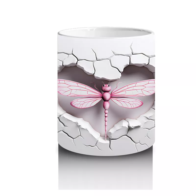 Sade Beyaz Zemin Üzerine Pembe Kelebek – Baskılı Kupa - 3