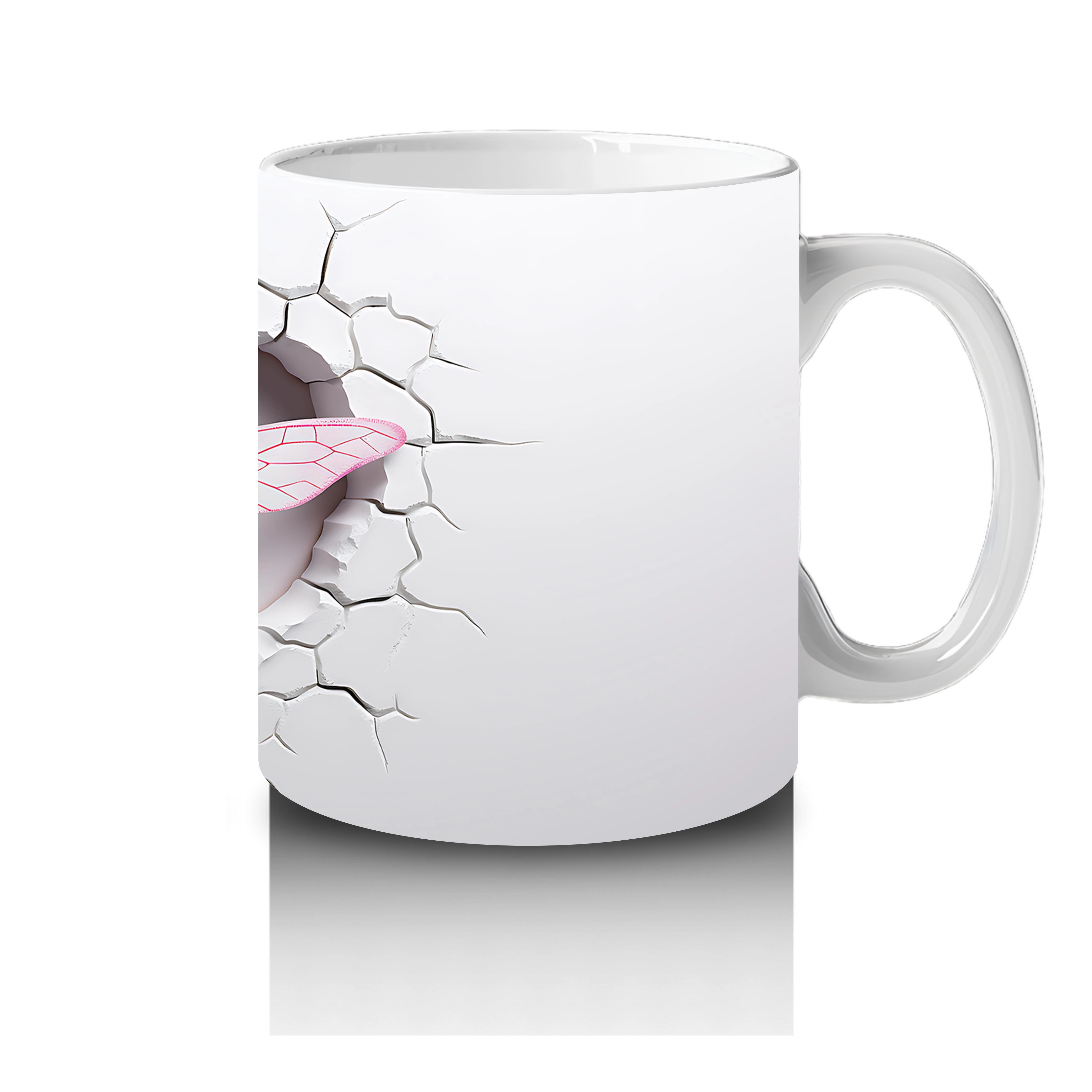 Sade Beyaz Zemin Üzerine Pembe Kelebek – Baskılı Kupa - 4