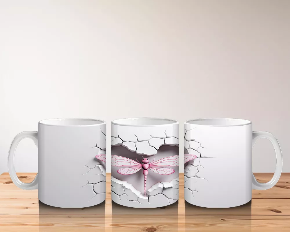 Sade Beyaz Zemin Üzerine Pembe Kelebek – Baskılı Kupa - 5