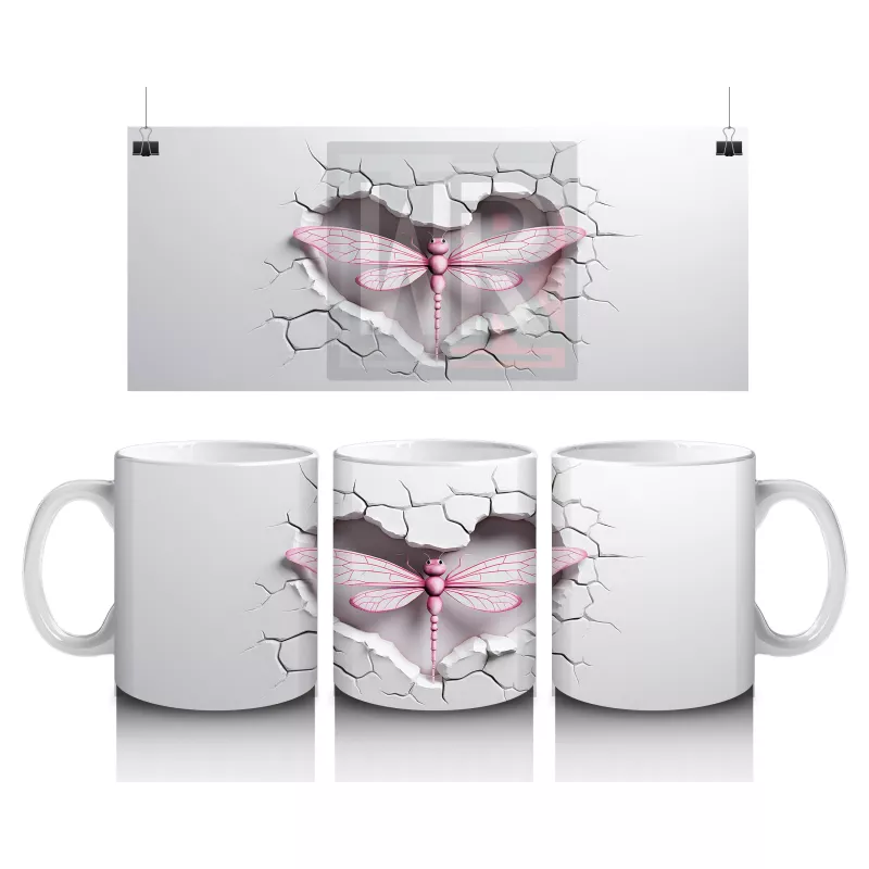 Sade Beyaz Zemin Üzerine Pembe Kelebek – Baskılı Kupa