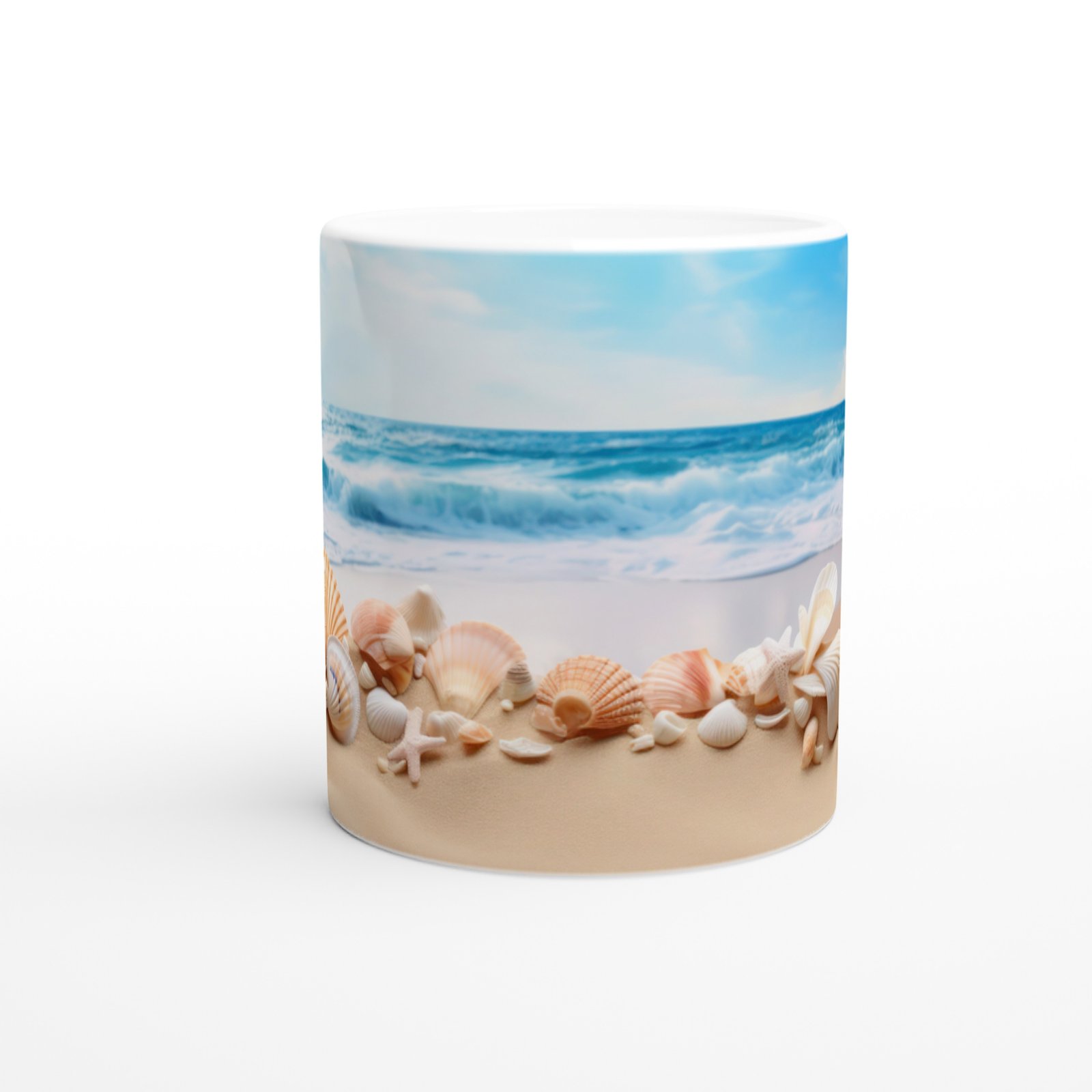 Sahilde Dağılmış Deniz Kabukları Su Altı Temalı Kupa Bardak