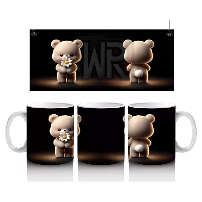 Sahne Işığında Arkası Dönük Peluş Ayı – Baskılı Kahve Kupası