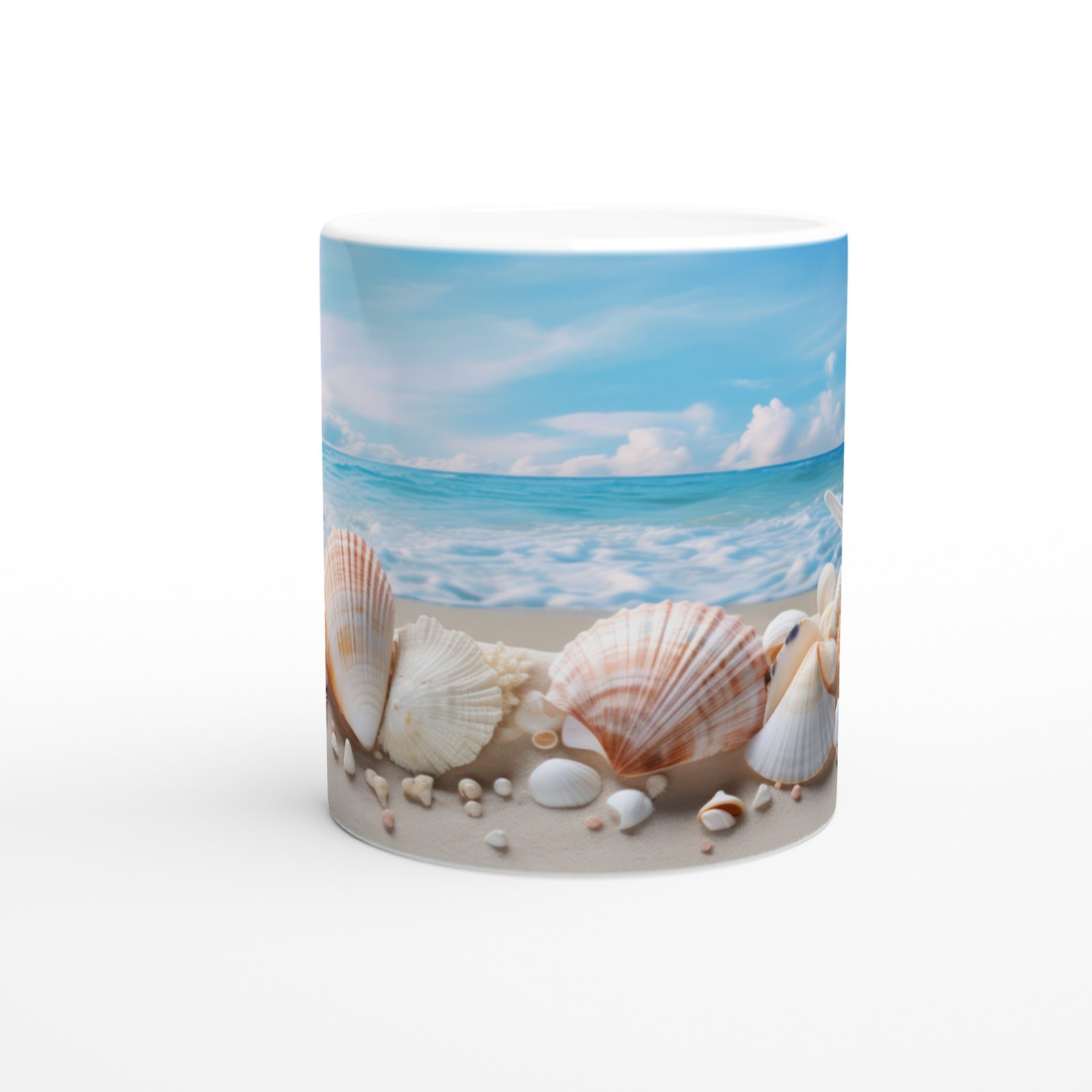 Sakin Dalga Manzarası ve Deniz Kabukları Su Altı Temalı Kupa Bardak
