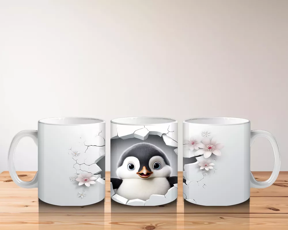 Sakura Çiçekleriyle Sevimli Penguen – Baskılı Kahve Kupası - 5