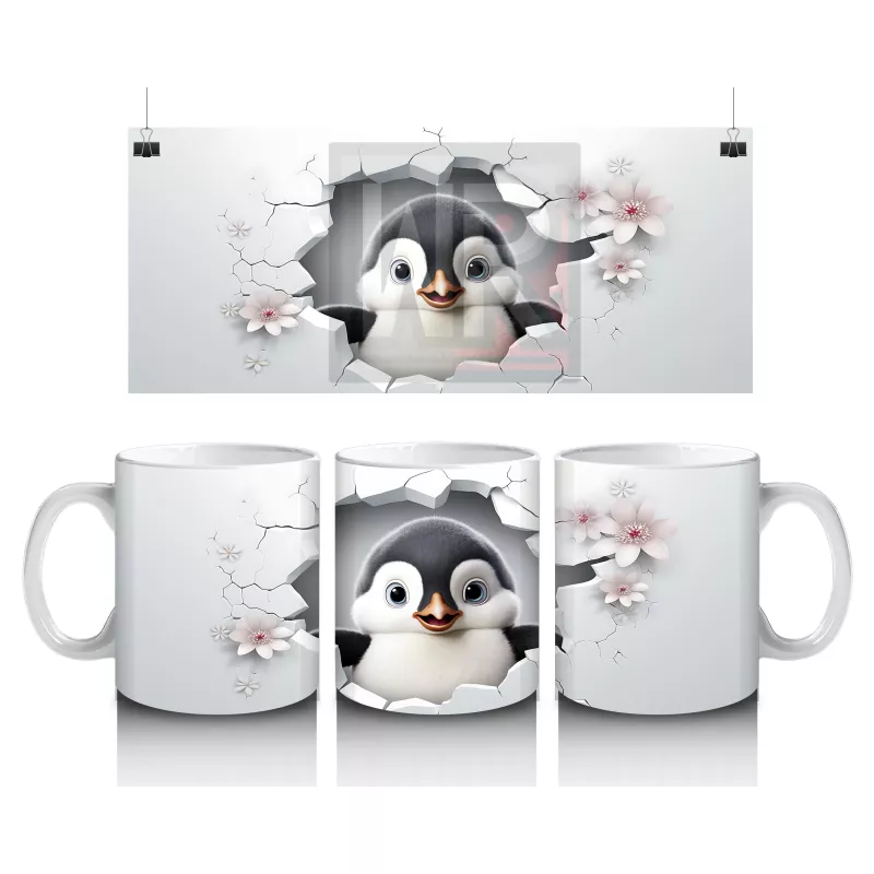 Sakura Çiçekleriyle Sevimli Penguen – Baskılı Kahve Kupası