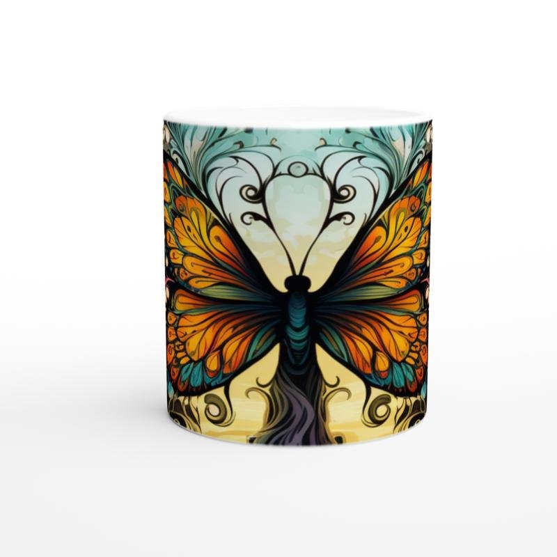 Sanatsal Soyut Kelebek ve Çiçek Dalgaları Baskılı Kupa Bardak