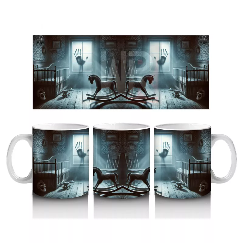 Sandalyede Oturan Hayalet Figürlü Gotik Cadılar Bayramı Baskılı Kupa Bardak