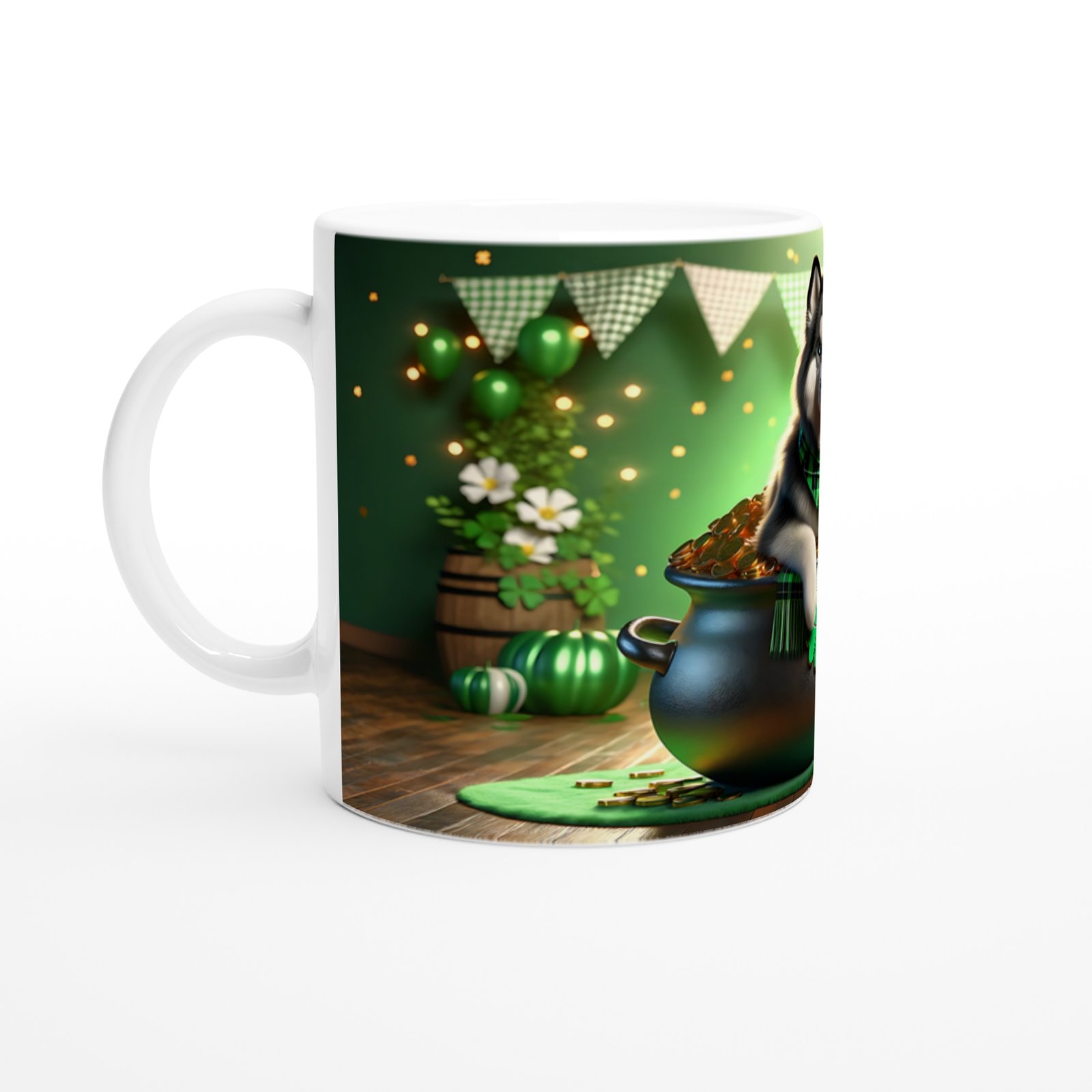 Şans Kazanında Oturan Husky Temalı Baskılı Kupa Bardak - 2