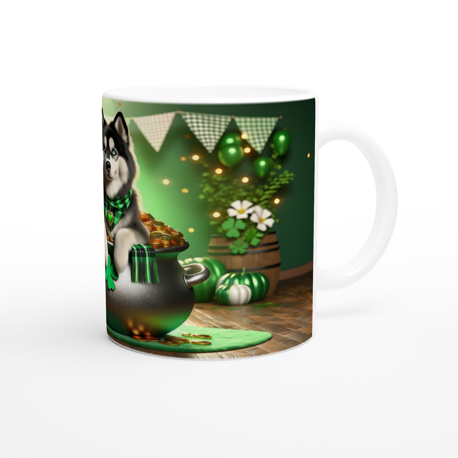 Şans Kazanında Oturan Husky Temalı Baskılı Kupa Bardak - 3