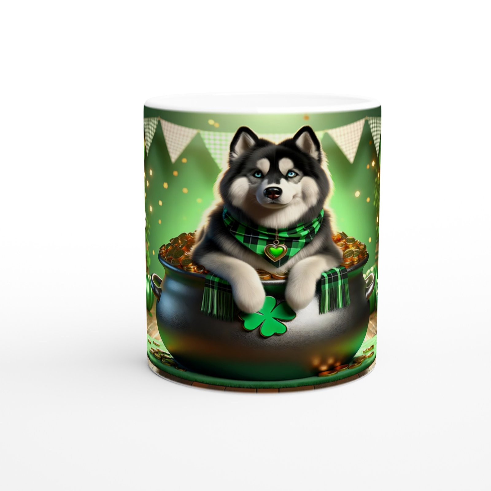 Şans Kazanında Oturan Husky Temalı Baskılı Kupa Bardak