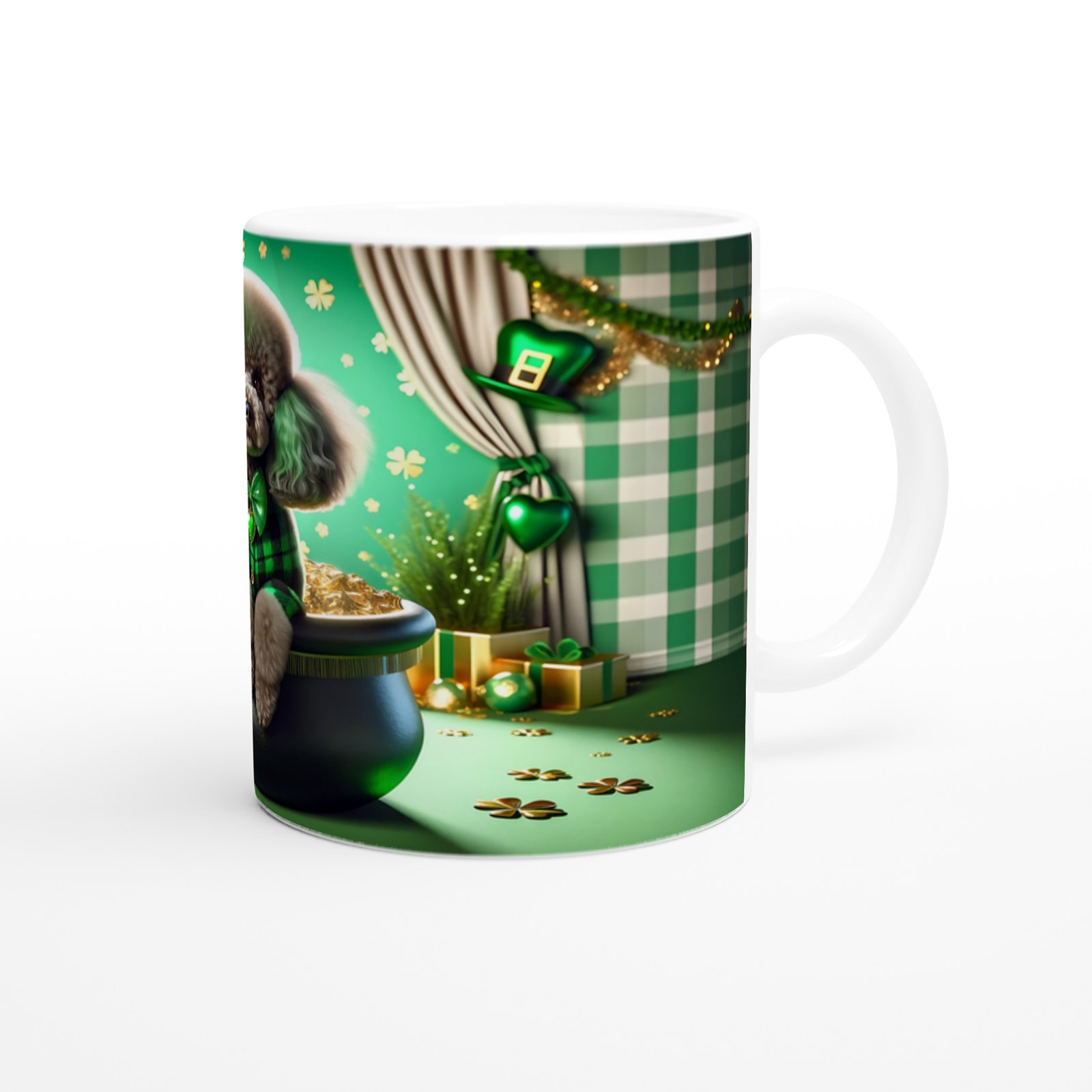 Şans Kazanında Oturan Poodle Temalı Baskılı Kupa Bardak - 3