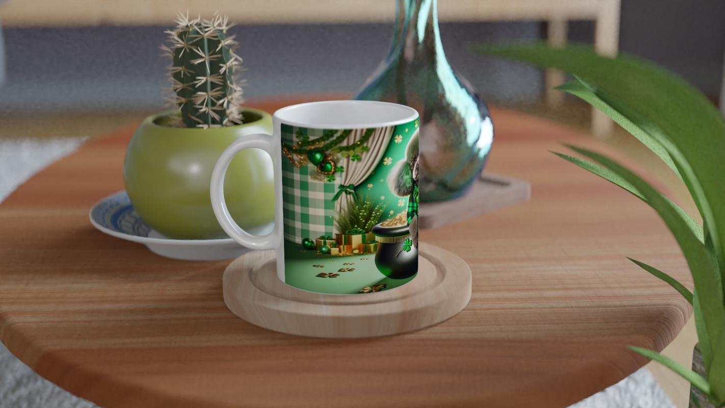 Şans Kazanında Oturan Poodle Temalı Baskılı Kupa Bardak - 4