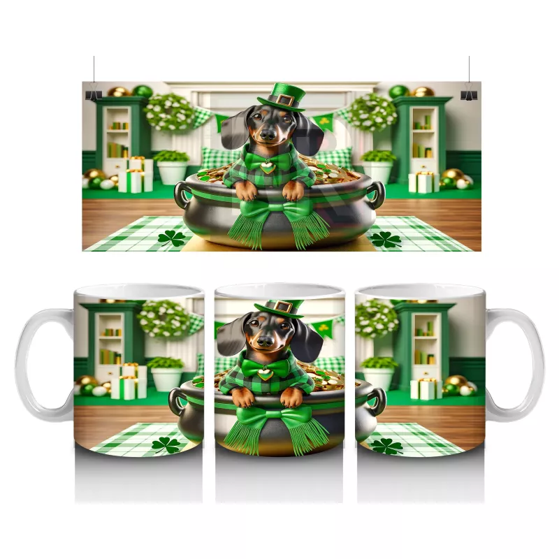 Şans Kazanında Oturan Sevimli Köpek – Baskılı Kahve Kupası