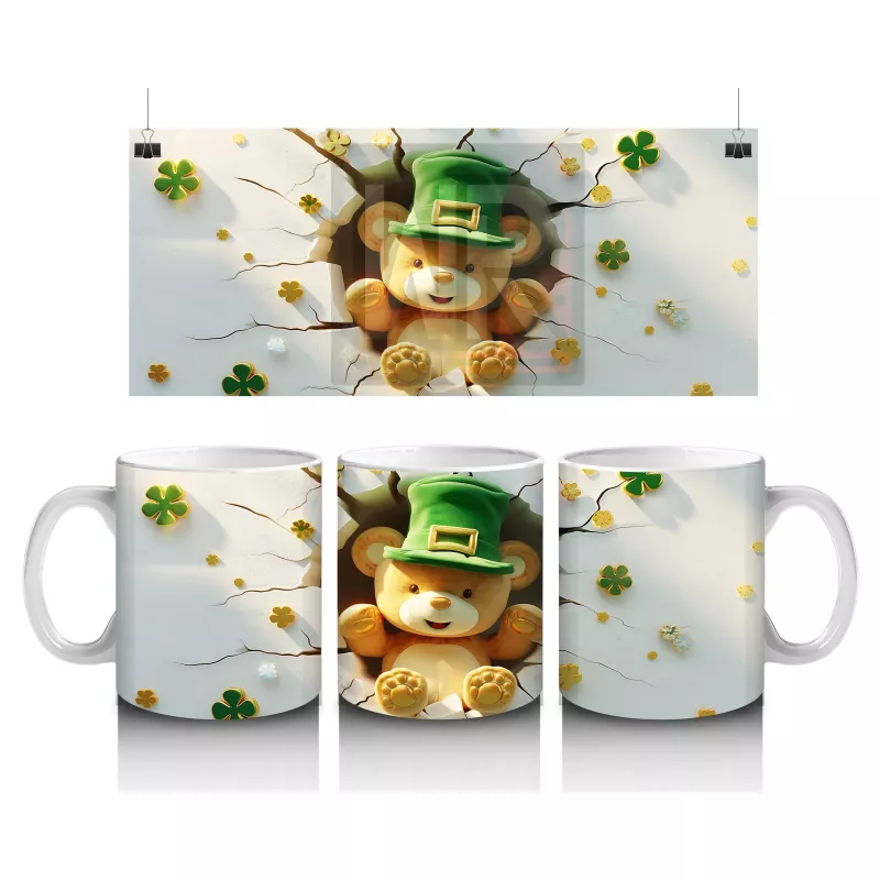 Şans Madeni ve Yonca Temalı Şapkalı Maymun – Baskılı Kahve Kupası