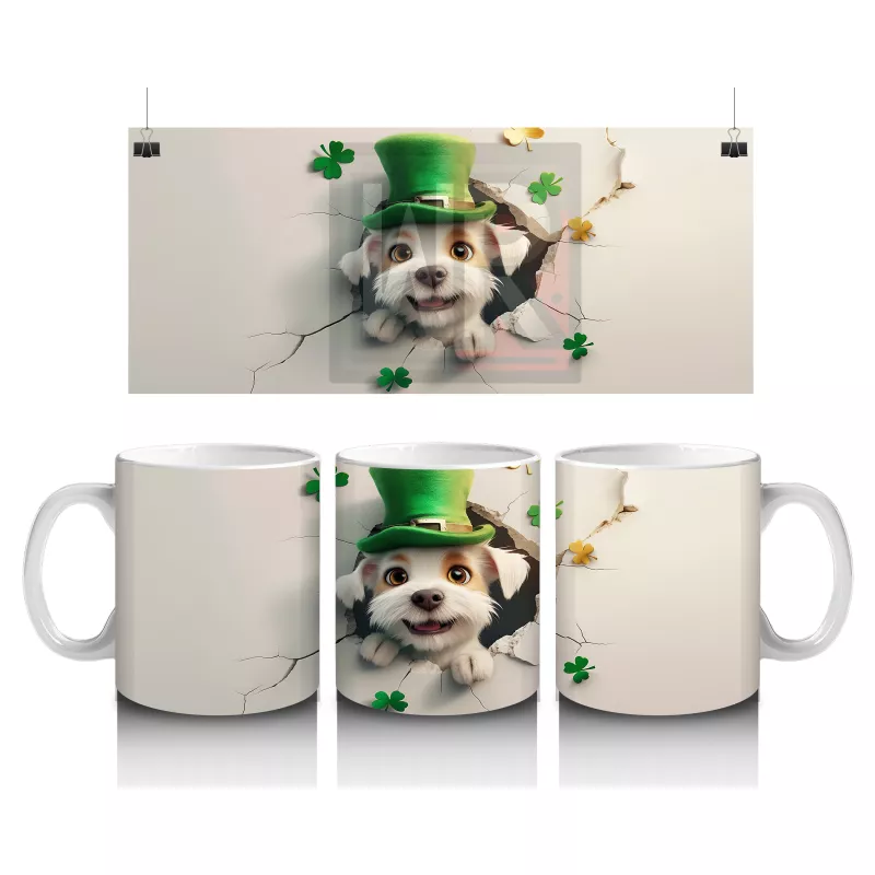 Şans Şapkası Takan Beyaz Köpek – Baskılı Kahve Kupası