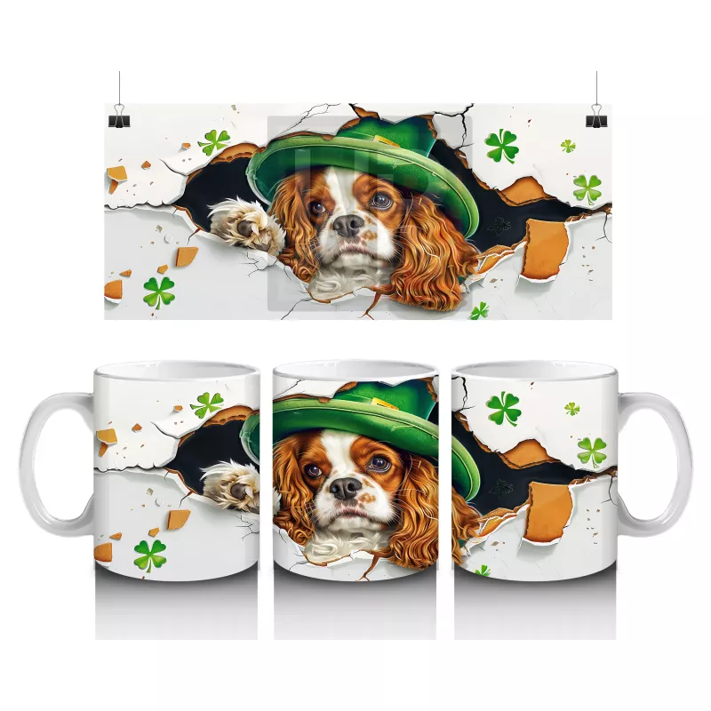 Şans Sembolleriyle Süslenmiş Leprechaun Cocker Köpek - Baskılı kahve kupası