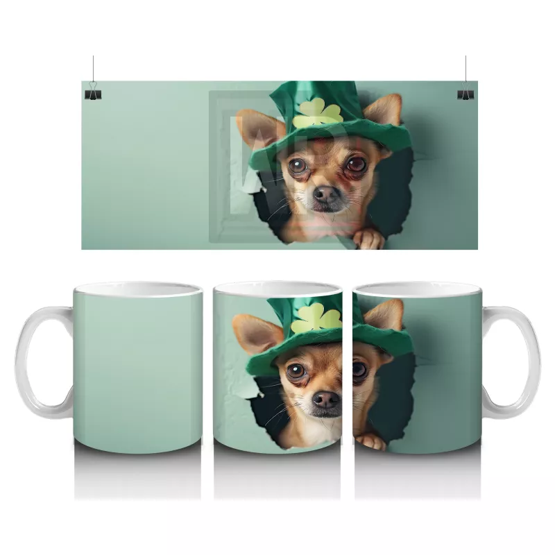 Şanslı Şapkalı Minik Köpek Figürü – Baskılı Kahve Kupası