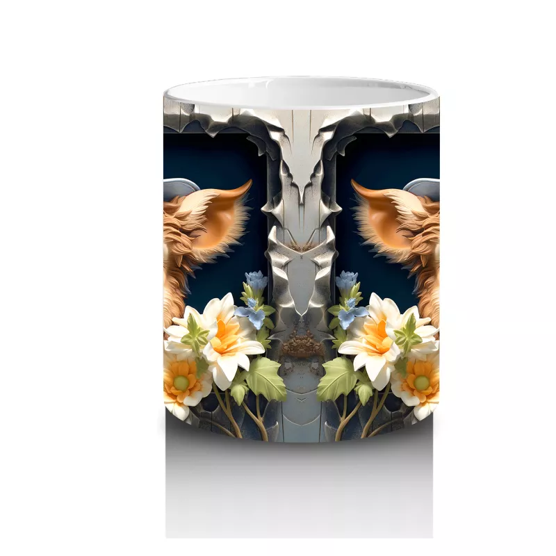 Şapkalı Çiçekli Sevimli İnek İllüstrasyonu - Baskılı kahve kupası - 3