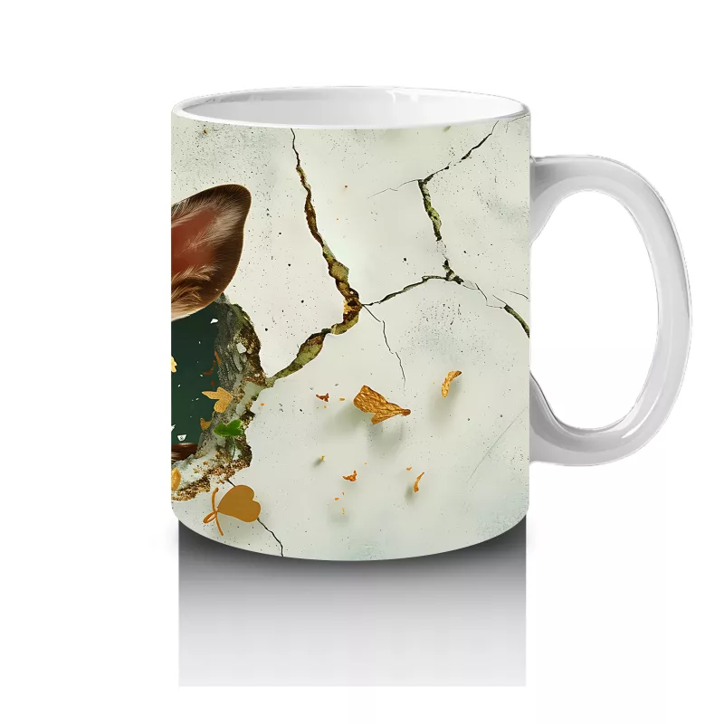 Şapkalı Fil ve Dört Yapraklı Yoncalar – Baskılı Kahve Kupası - 4