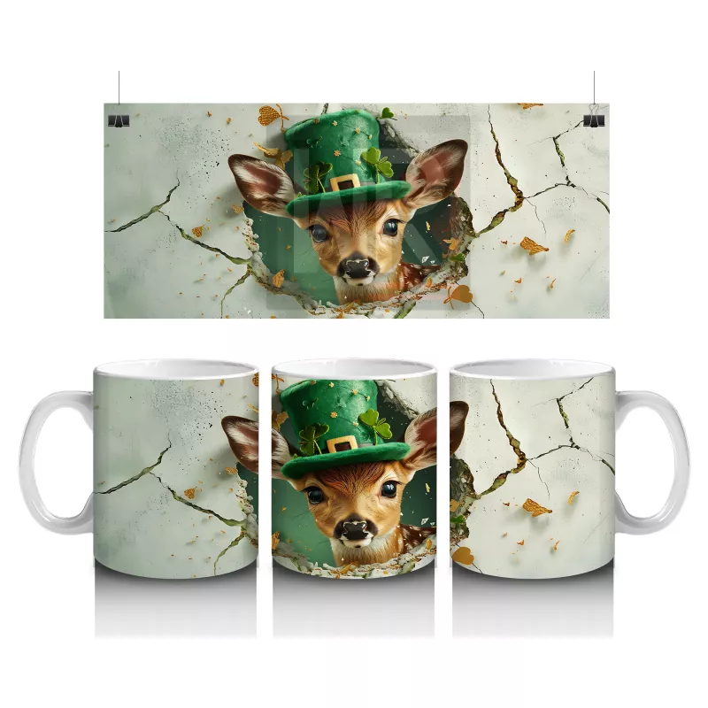 Şapkalı Fil ve Dört Yapraklı Yoncalar – Baskılı Kahve Kupası