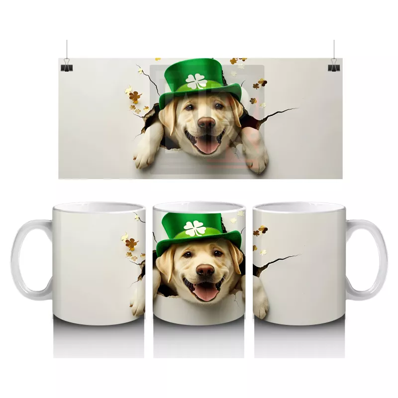 Şapkalı Sarı Köpek ve Yeşil Arka Plan – Baskılı Kahve Kupası