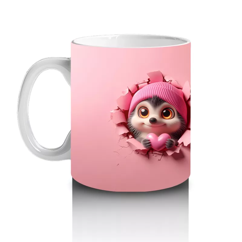 Şapkalı Tatlı Bebek Kirpi ve Peluş – Baskılı Kahve Kupası - 2