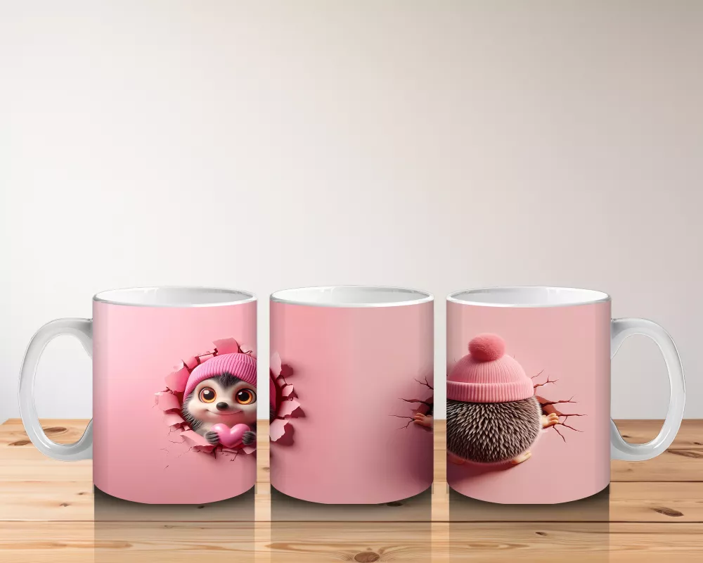 Şapkalı Tatlı Bebek Kirpi ve Peluş – Baskılı Kahve Kupası - 5