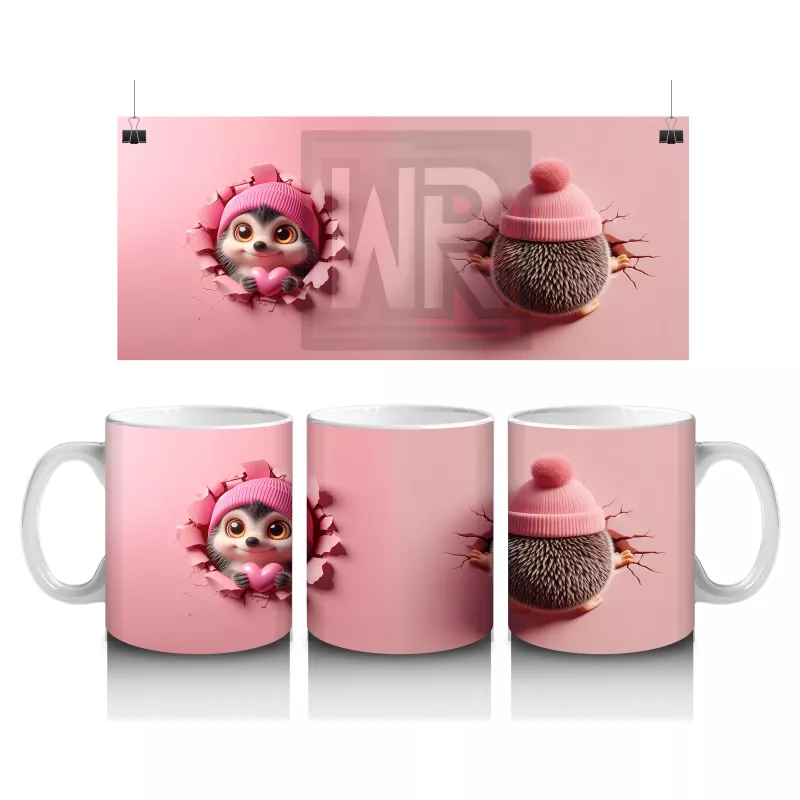 Şapkalı Tatlı Bebek Kirpi ve Peluş – Baskılı Kahve Kupası